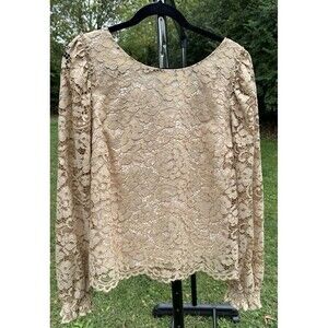 Lilly Pulitzer Everglade Long Sleeved Gold Floral Lace Top Size XL